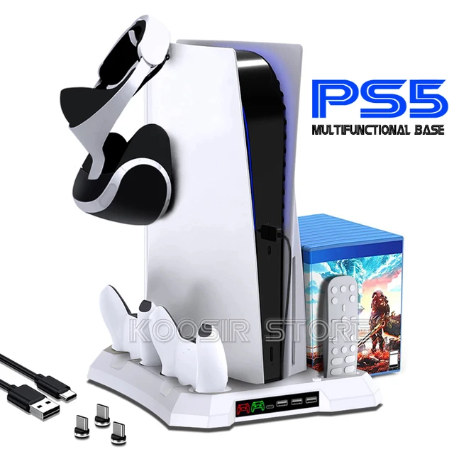 Soporte de refrigeración para consola Playstation 5/estación de  enfriamiento de edición digital para accesorios PS5 con cargador de  controlador, 4