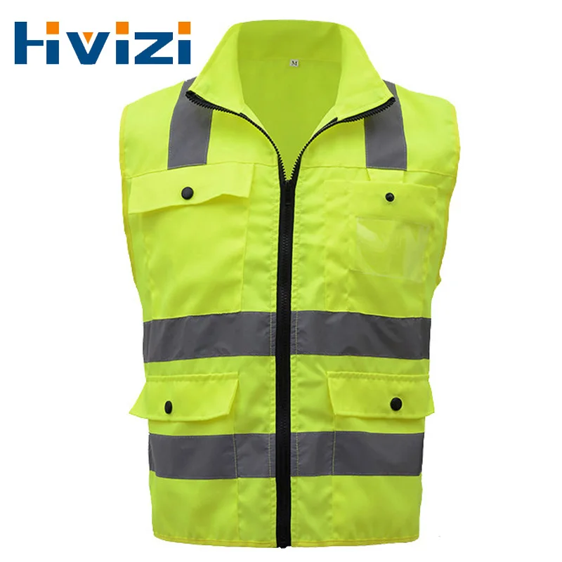 High Visibility Vest with Pockets and Zip Reflective Work Clothes Men high visibility vest