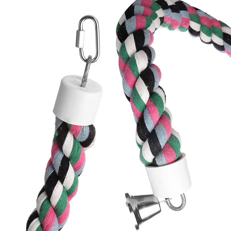 2.4Metre Long Bird Spiral Rope Perch, Cotton Parrot Swing Climbing Standing Toys with Bell Bungee Parrot Toy