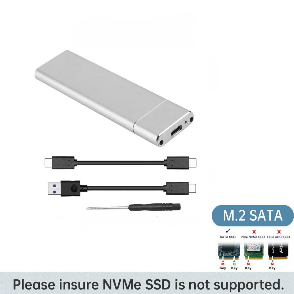 USB3.1 M2 SATA NGFF SSD Enclosure M.2 to USB Hard Disk Drive Case Type C 3.1 to (B+M key)/B key 2242/2260/2280 M2 SATA