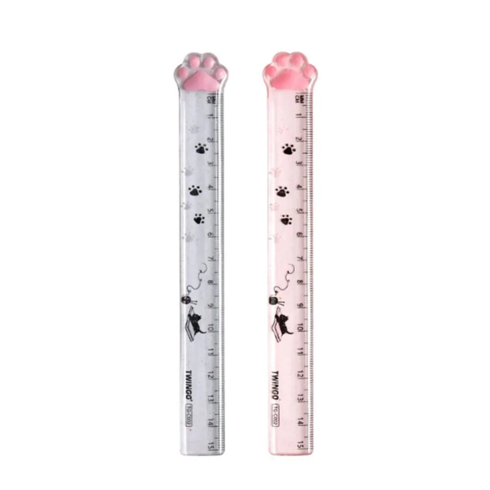 1/2Pcs 귀여운 고양이 발 모양 직선 자, 학생용 사무용품, 어린이 선물용 투명 플라스틱 측정 및 그리기 자
