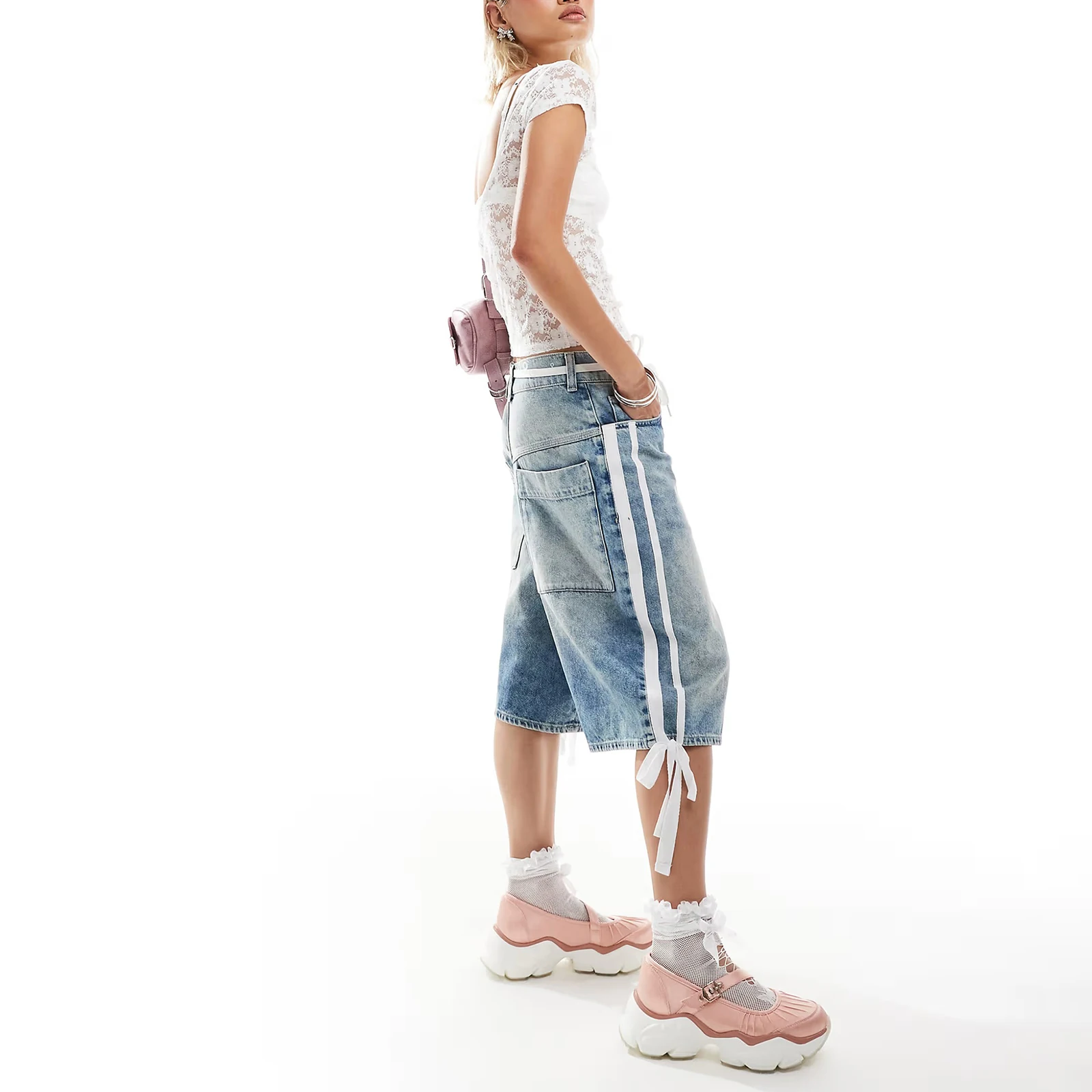 Women s High Waisted Denim Shorts with Distressed Detailing and Frayed Hemline for a Trendy Casual Look