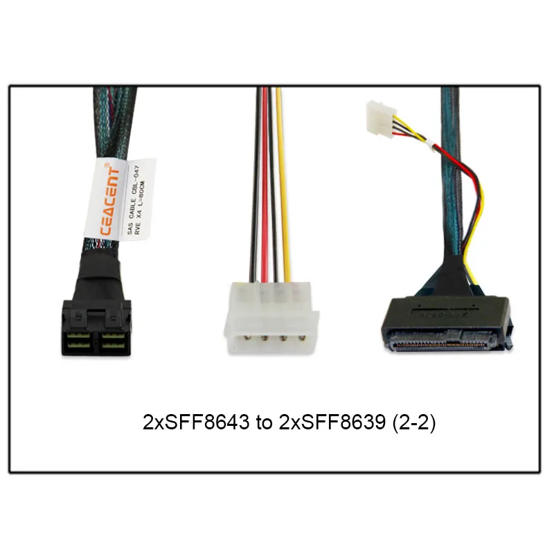 Cabo Nvme U.2 2xsff8643 a 2xsff9639 12gb 80cm Comprimento 30awg para Hba Cartão Raid com 20cm Grande 4pin Powerline - Imagem 4