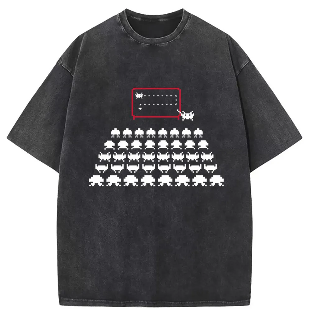 

Space Invaders Printed Washed Tshirt 2023 New Arrivals Long Sleeve For Women Summer Sweatshirts Popular Sportswears Funny