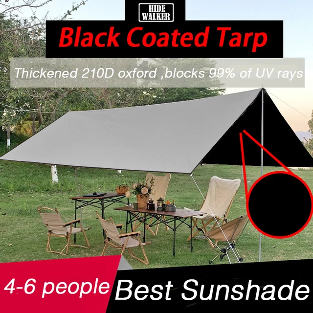 3 4 Black Coating Tarp Thicken 210D Oxford Waterproof Tent Tarp Block UV Outdoor Camping Sunshade Flysheet 3x4m for 4-6 Persons