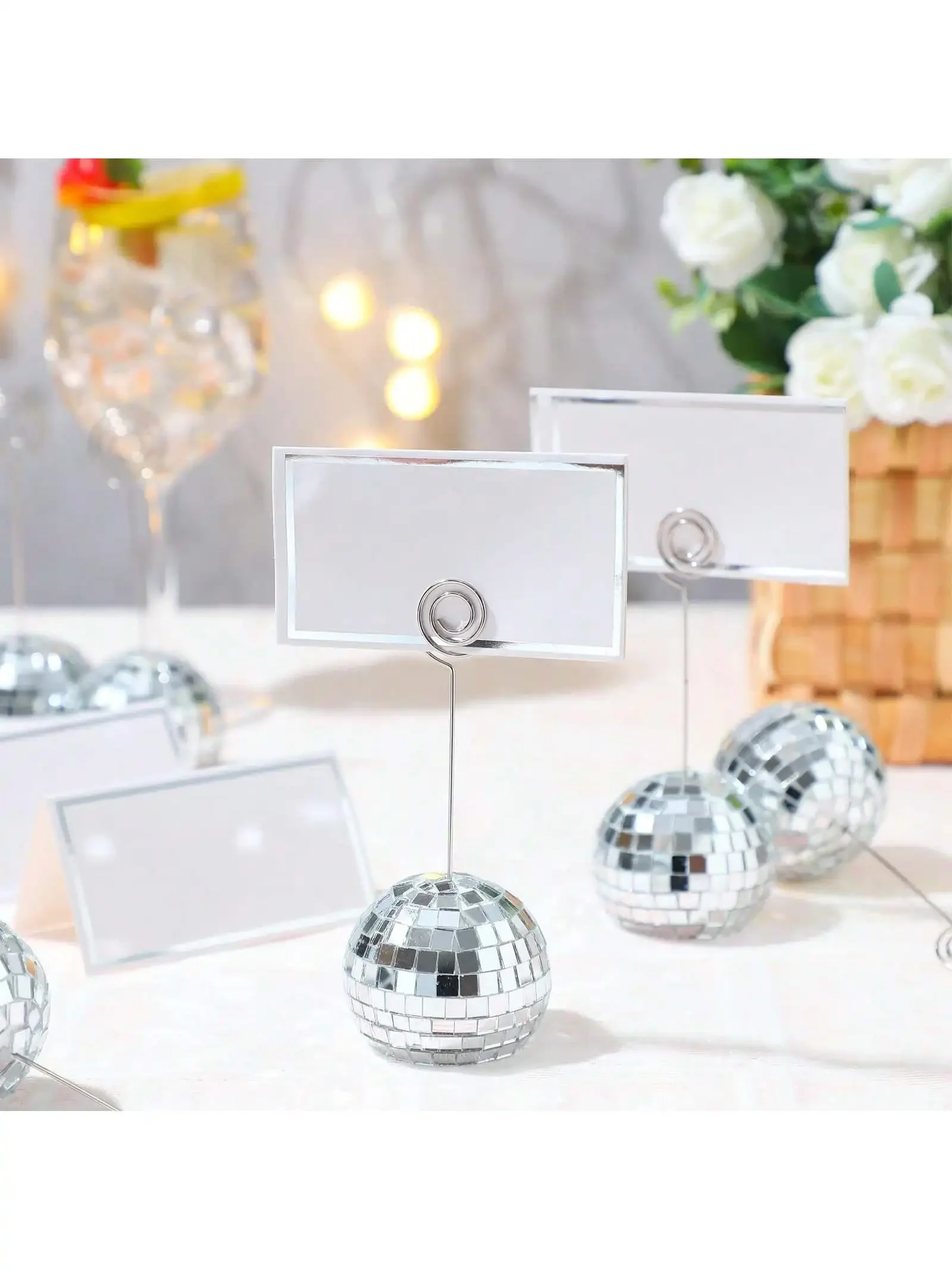 Disco Ball Place Card Holder Table Number Photo Holder Stand Swirl Wire Place Name Card Clips for Christmas Wedding Party
