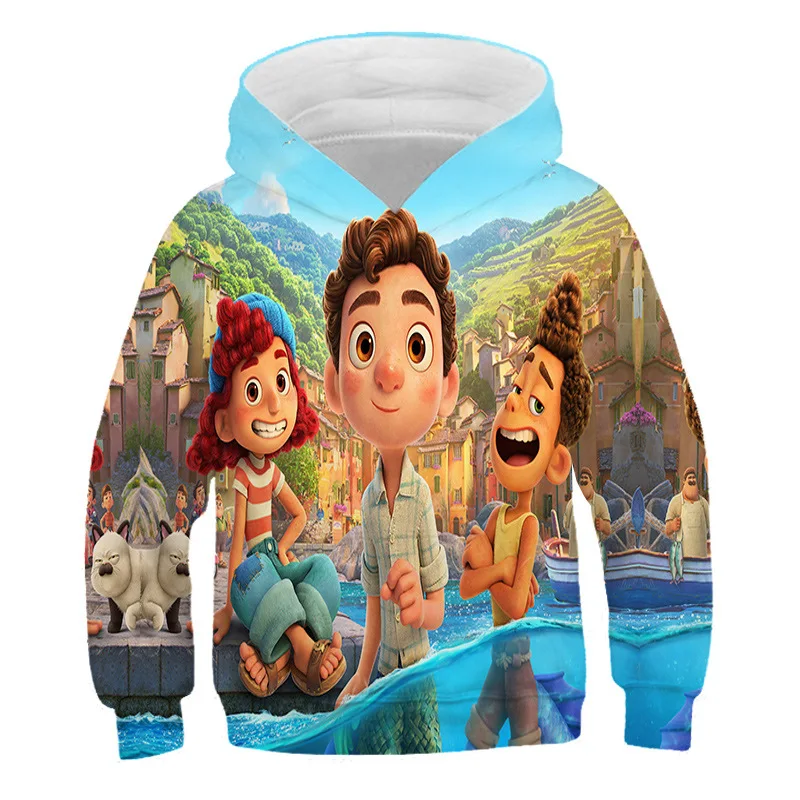 thumbnail image 1 of Sudaderas con capucha de Disney Luca para niños, sudaderas de Cosplay con estampado 3D, sudaderas con capucha de manga larga, sudaderas de dibujos animados para niños, abrigo de gran tamaño, 1 of 4