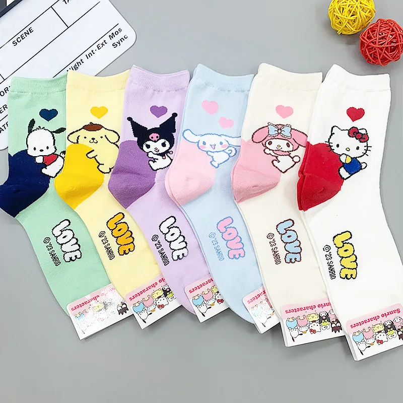 

Kawaii Sanrio Kuromi Pompompurin Socks Girls Cinnamoroll My Melody Fuzzy Socks Female Cartoon Anime Accessory Gifts for Kids