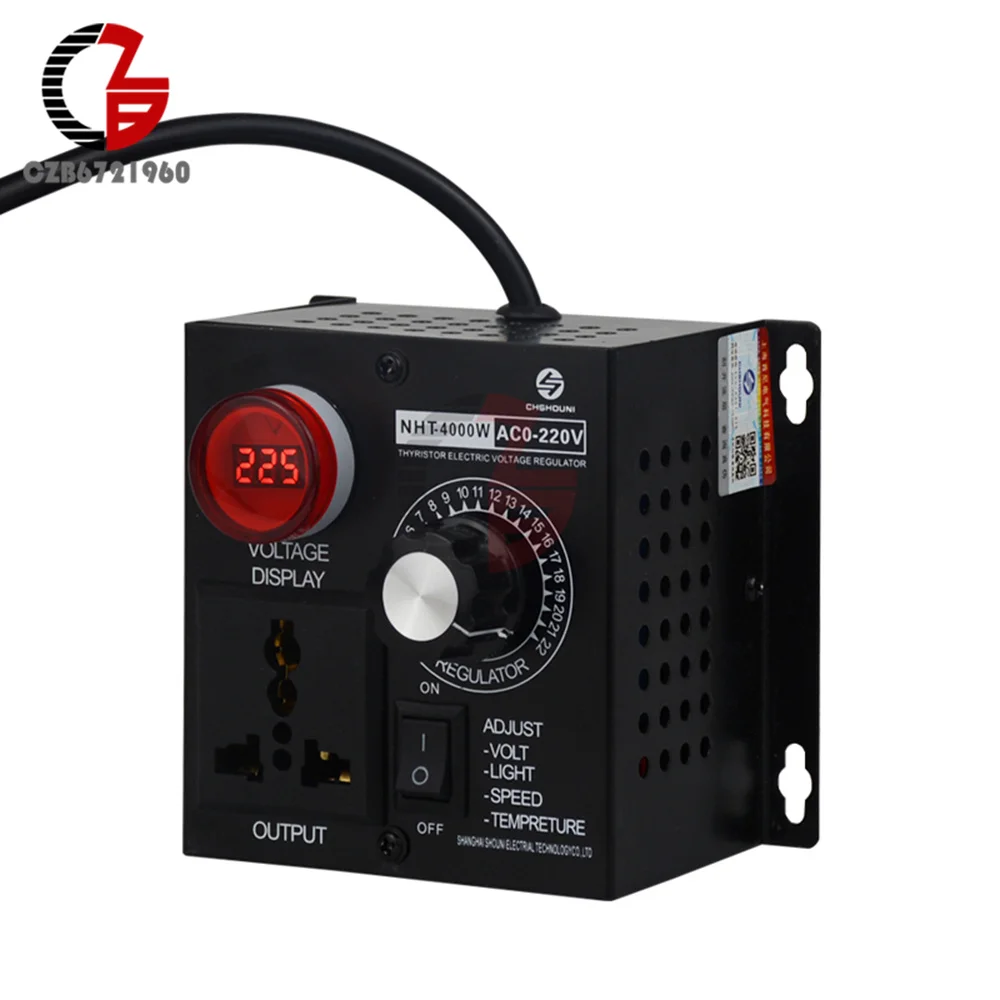 AC220VMotorSpeedController4000WTemperatureLightVoltageRegulatorAdjustableDimmer