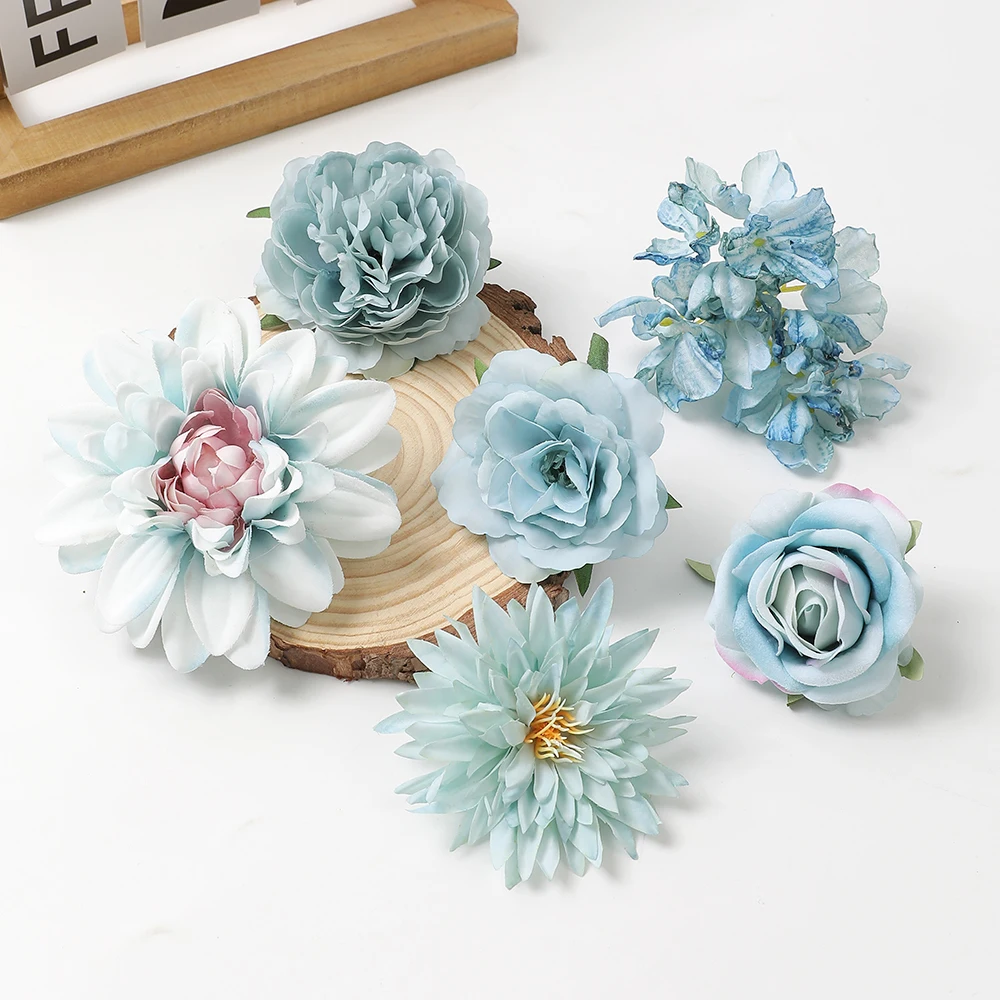 TAODAN 50 Rose Artificiali In Tessuto Blu – Teste Di Fiore 7 Cm – Per Decorazioni Matrimonio, Casa, Feste, Centrotavola – Stile Fattoria - 3