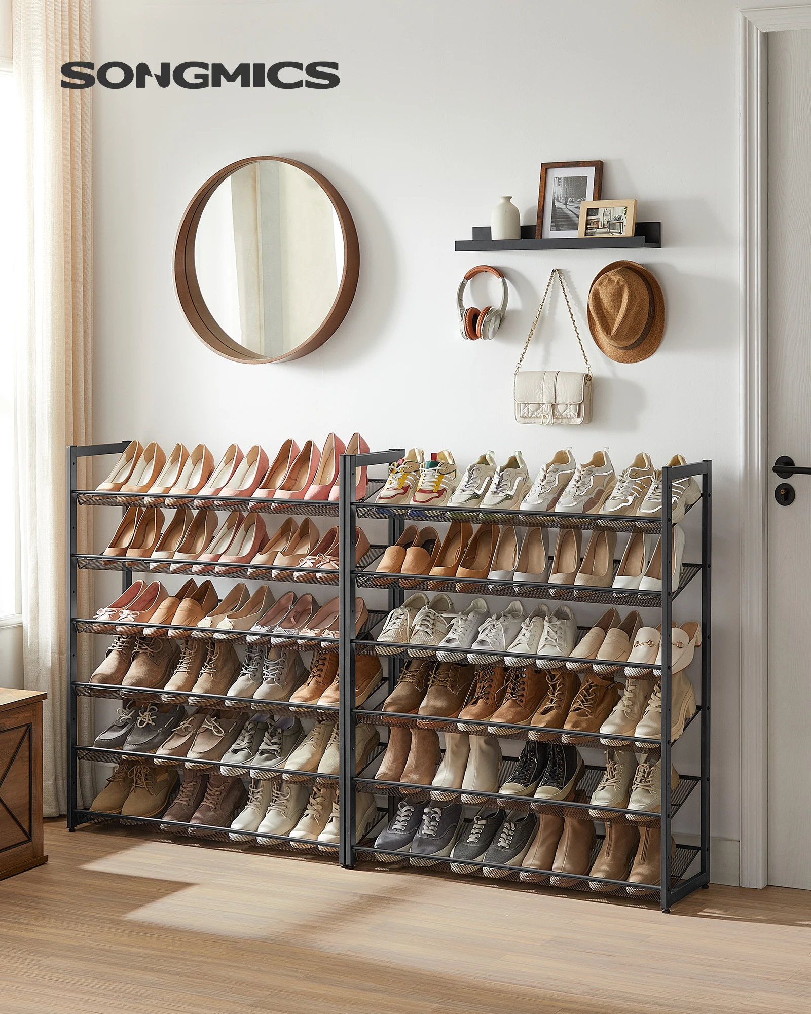 SONGMICS Shoe Rack, 12-Tier Shoe Organizer, Metal Shoe Storage for Garage, Entryway, Set of 2 6-Tier Stackable Shoe Shelf 2