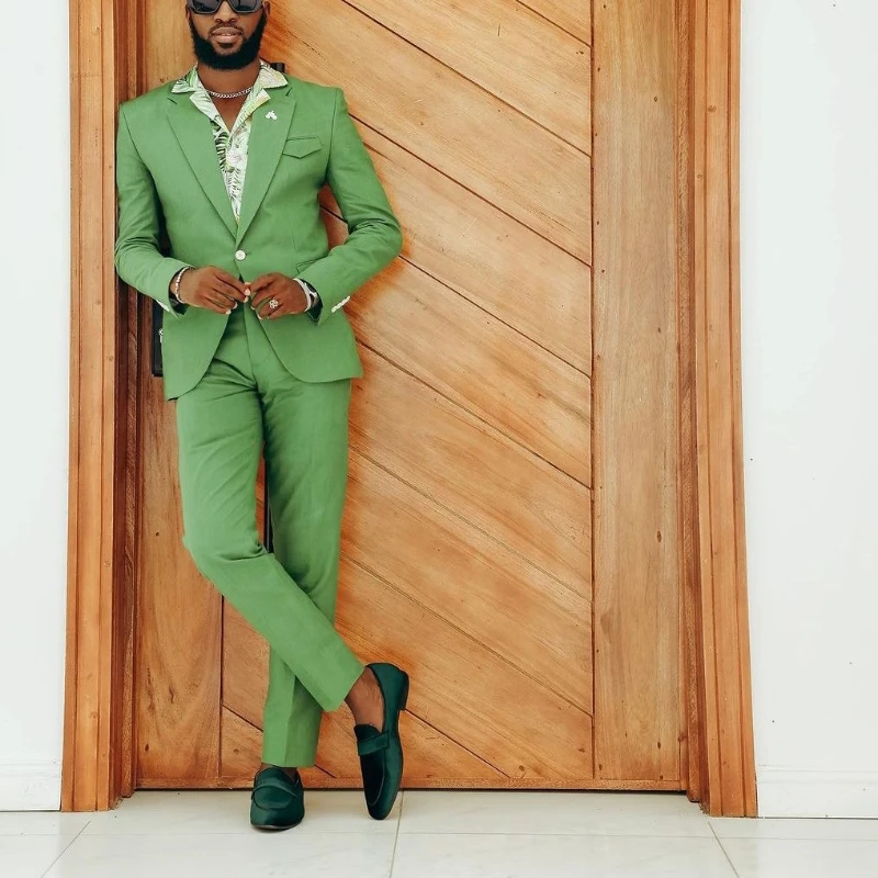 Modern 2 Pieces Blazer Pants Men Suits Tuxedo Appliques One Button Peaked Lapel Formal Party Wedding Groom Plus Size Tailored