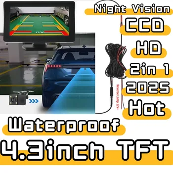 Telecamera posteriore per auto 2 in 1 Specchio CCD HD con monitor Schermo di retromarcia Display LCD TFT da 4,3 pollici Sistema di parcheggio per telecamera per veicoli