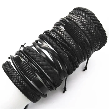 10 pezzi/set braccialetti da uomo fatti a mano di nuova moda intrecciati in involucro nero braccialetti in pelle da donna maschile braccialetto da uomo regalo di gioielli all'ingrosso 1