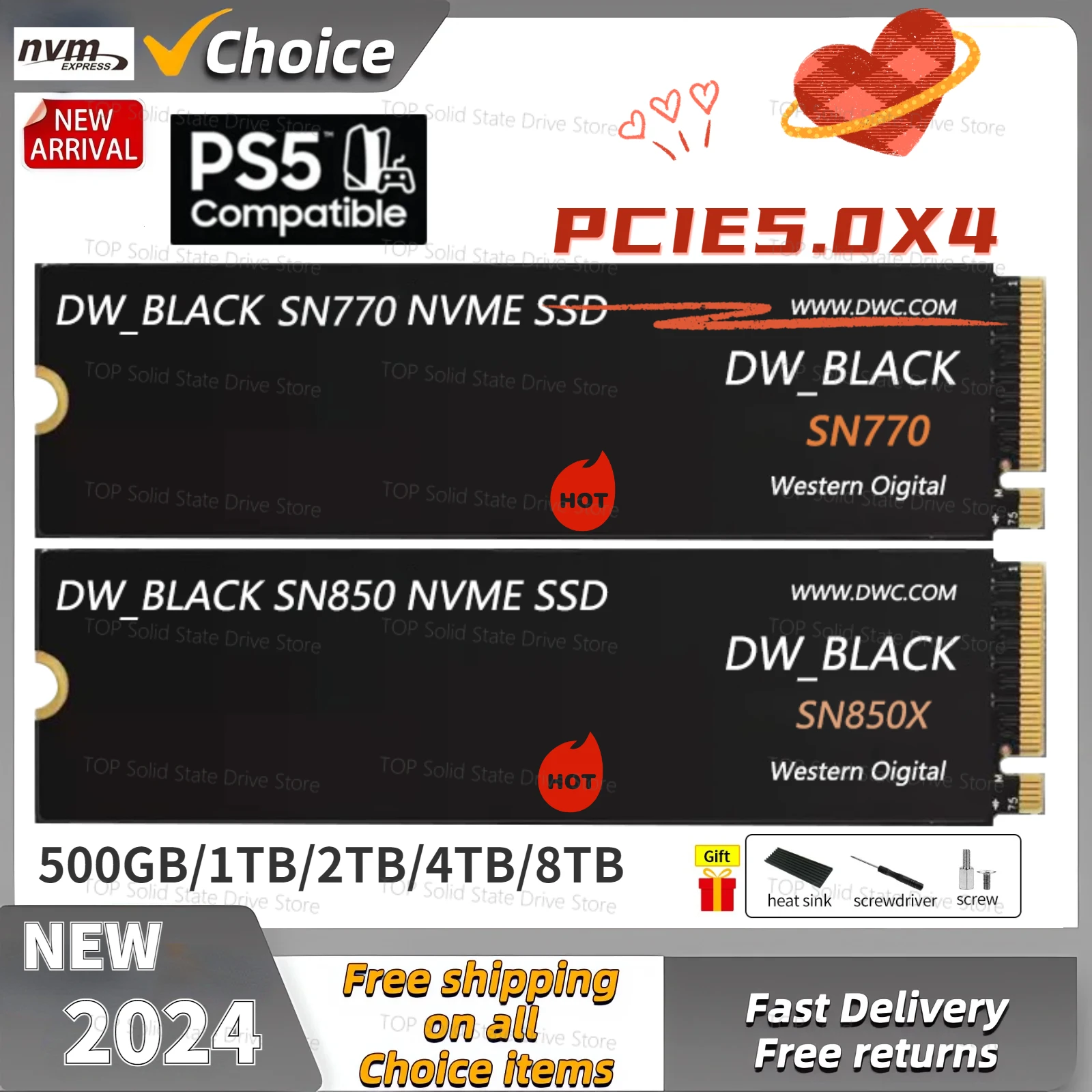 

SN850X SN770 NVMe Internal Gaming SSD Solid State Drive with Heatsink Work with Playstation Gen4 PCIe M.2 2280 for PC Mac ps5