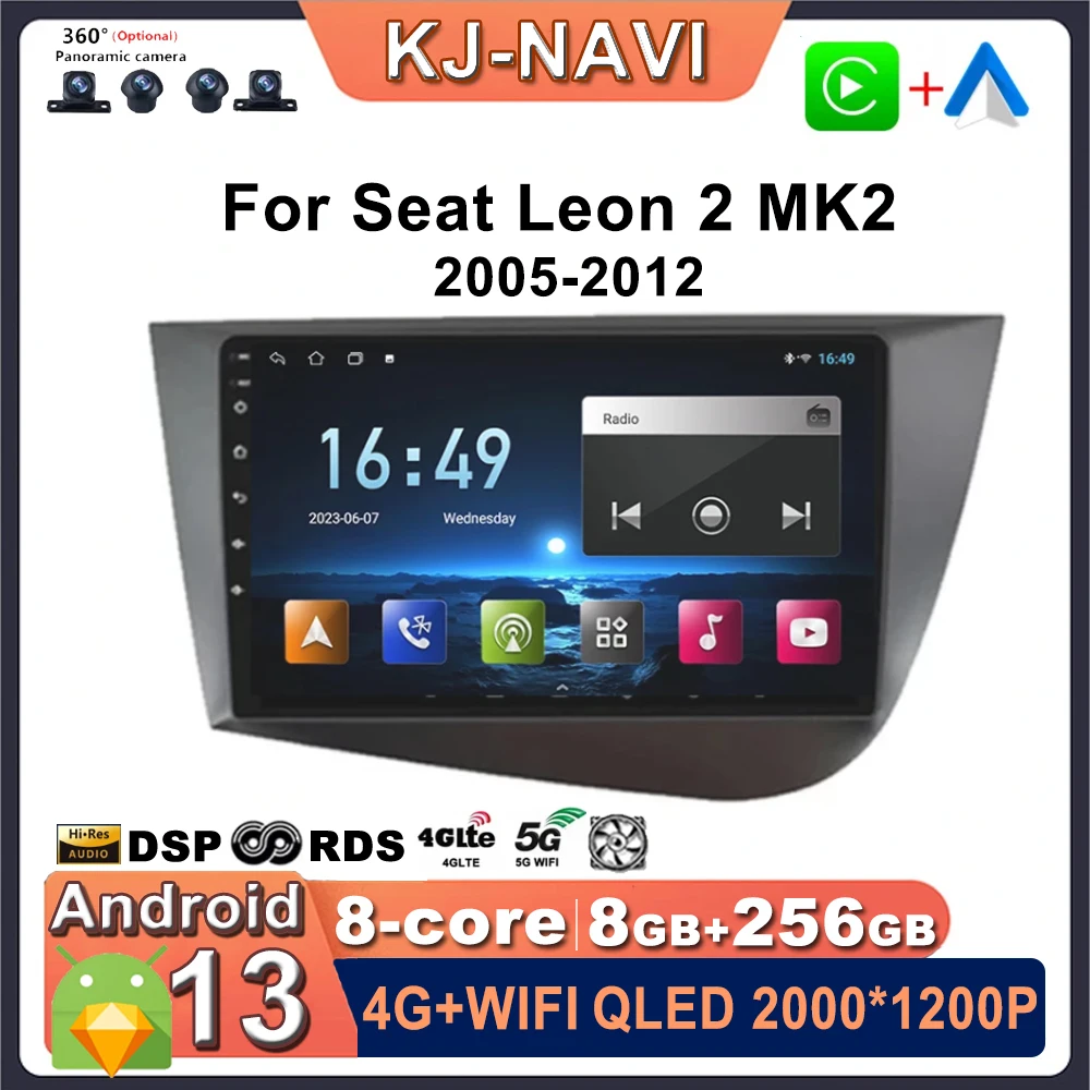 

Android 13 for Seat Leon 2 MK2 2005-2012 Wireless Carplay intelligent navigation stereo audio multimedia player QLED Screen 4G