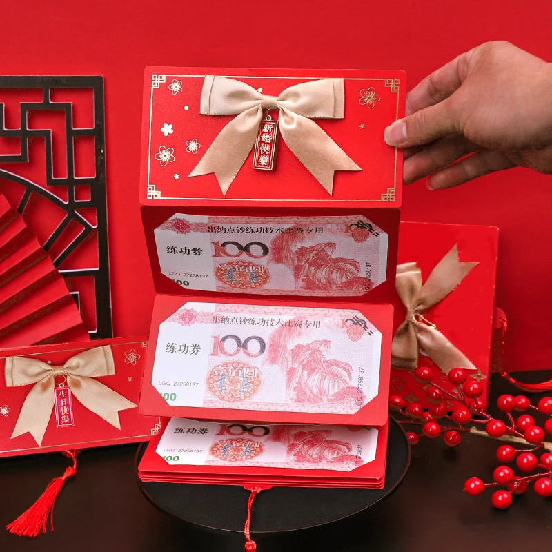 New 6/10 Slots Bowknot Folding Red Packets 2025 CNY Cash Gift Bag Valentine's Day Birthday Wedding Spring Festival Red Envelope