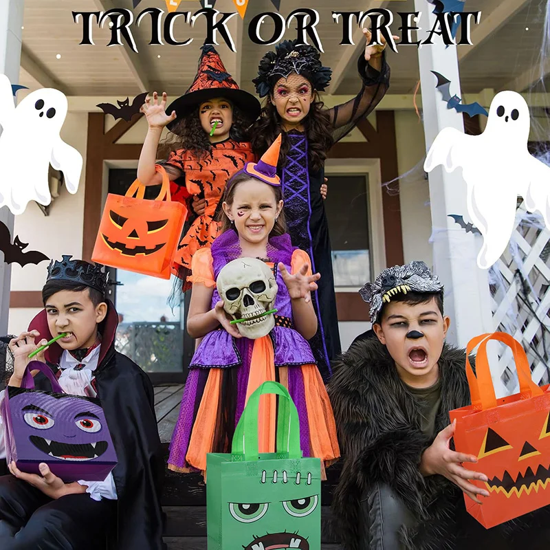8-24Pcs Halloween Non-Woven Gift Bags Pumpkin Ghost Candy Snacks Packaging Bag Halloween Party Home Decor Supplies Kids Favors