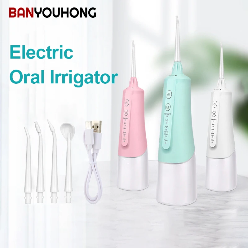 3 modes portable dental oral irrigator water flosser electric teeth cleaner for removing yellow teeth smoke stains teeth stone Portable Oral Irrigator Water Flosser Home Electric Dental Scaler Cleaning Stone Removal 180ML Nozzles Adult Couple Gift Set