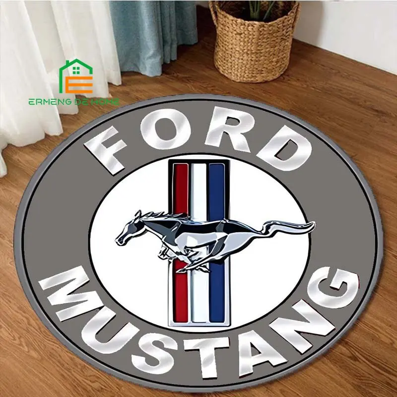 

Mustang Logo Pattern Round Area Rug for Bedroom Non-slip Carpets for Living Room Kitchen Mats for Floor 5 Sizes