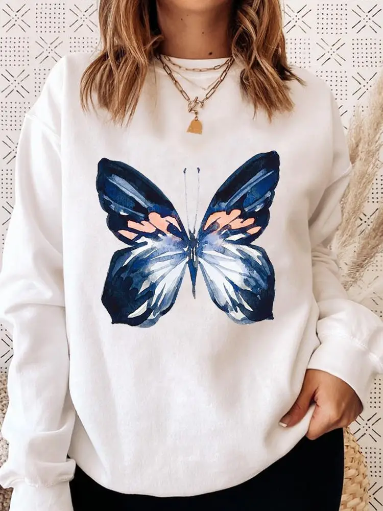 

Женский пуловер с длинным рукавом, с рисунком акварелью и бабочкой