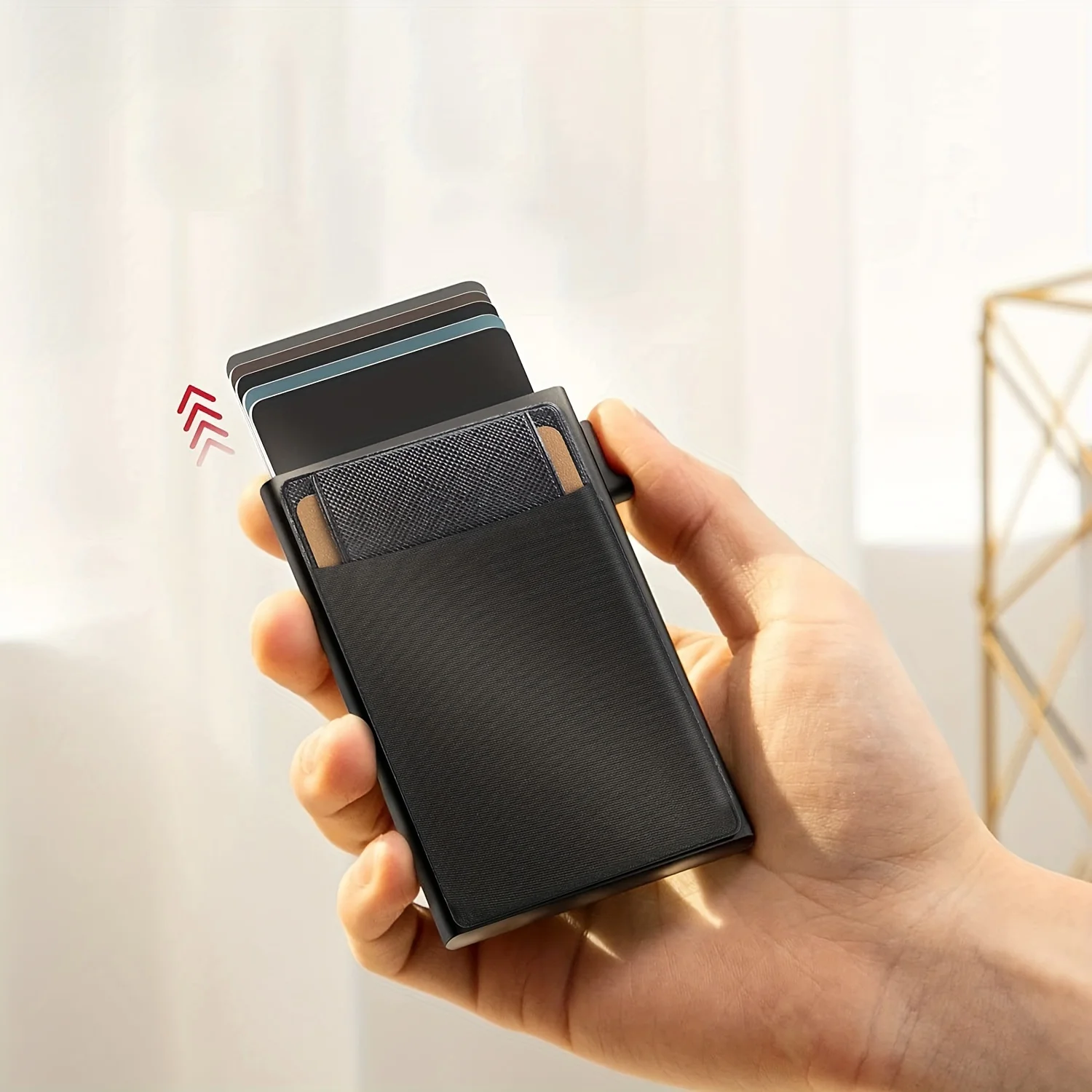 Anti-theft RFID Blocking Side Push Pop-Up ID Credit Card Holder Business Wallet For Men Minimalist Design Card Box
