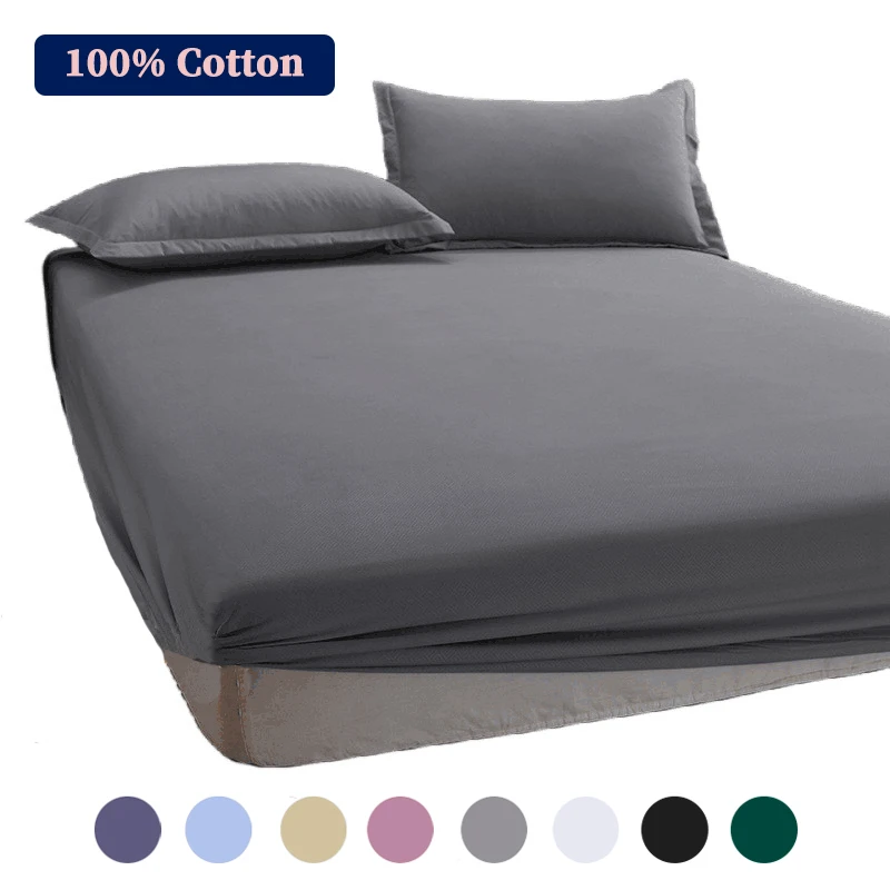 

100% Cotton Fitted Sheet With Elastic Bands Non Slip Adjustable Mattress Covers for Single Double King Queen Bed