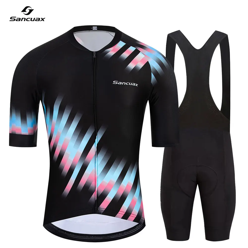 SANCUAX Men's Cycling Jersey Set 2026, Spring Summer Short Sleeve Breathable Quick Dry MTB Road Bike Clothing with UV Protection Bicycle Tops