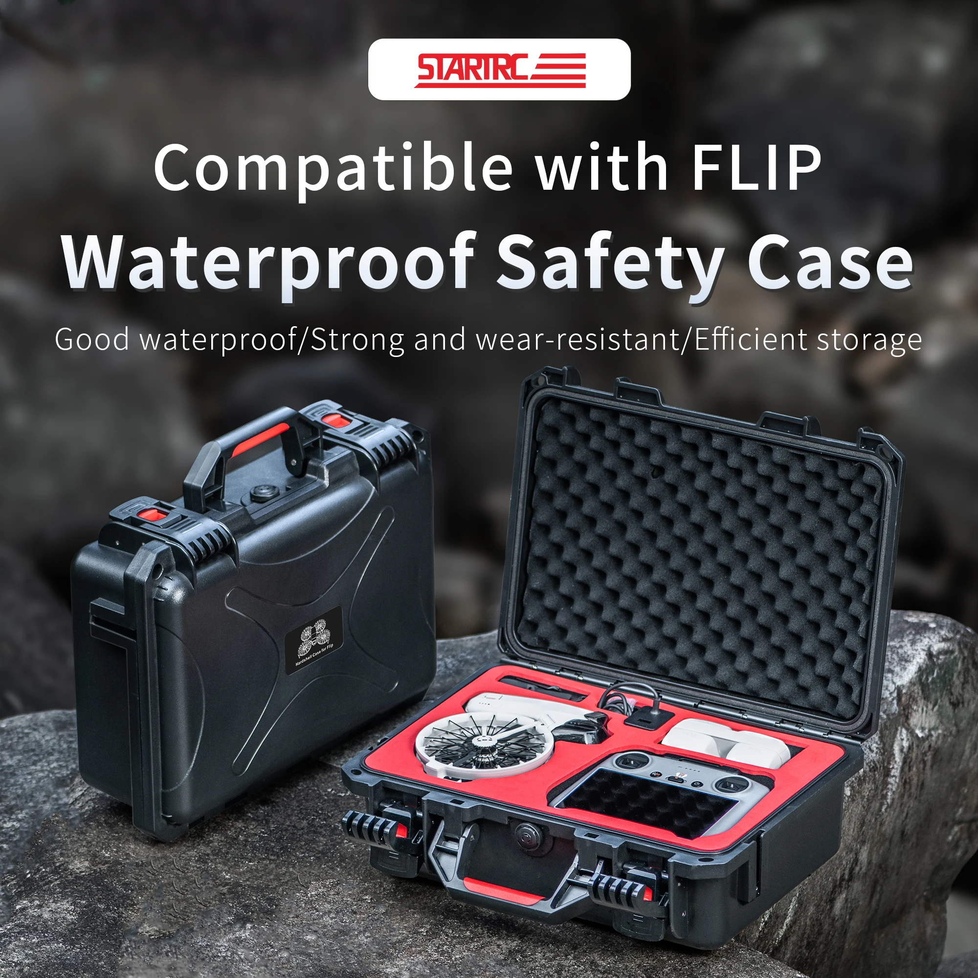 Portable Hard Waterproof Case for DJI Flip Fly More Combo,Stores 7 Batteries, RC2/RC-N3 Remote Control,Charging Hub,65W Charger,