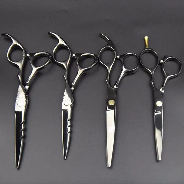 Japan 440C Titanium Qlating Barber Professional Scissors for Hairdresser 5.5 / 6.0 Cutting Thinning Black Hair Scissor Shears 3