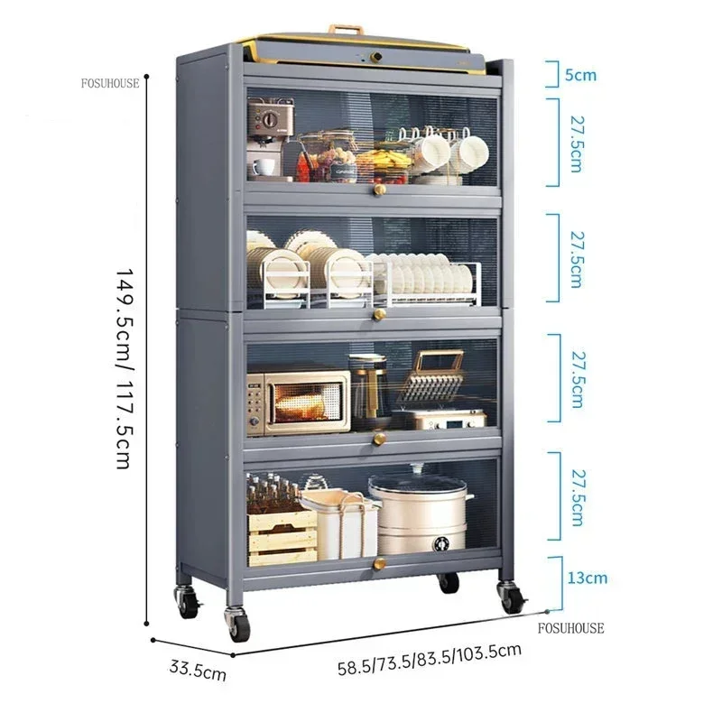 Multifunction Storage Cabinet Nordic Carbon Steel Kitchen Cabinets Home Multi-layer Microwave Oven Floor Rack with Flip Door H 6
