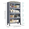 Multifunction Storage Cabinet Nordic Carbon Steel Kitchen Cabinets Home Multi-layer Microwave Oven Floor Rack with Flip Door H 6