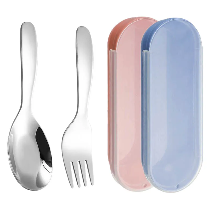 1/2Pcs Kids Fork Spoon Kit Stainless Steel Dessert Spoons Fruit Forks Cutlery Set with Storage Case For Travel Outdoor Camping