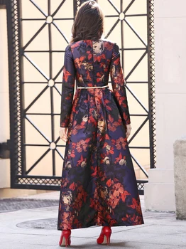 زائد حجم جودة المسلمات طويل كم طويل ماكسي دبي عباءة الأزياء الأزهار فستان جاكار أنيقة الخريف خمر S-4XL 2