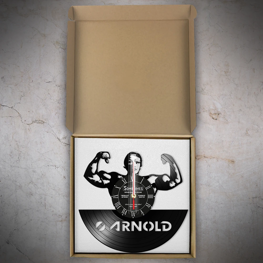 Bodybuilding Vinyl Record Wall Clock For GYM Fitness Room Workout Artwork Customizable Bodybuilder Name Carved Music Album Clock 6