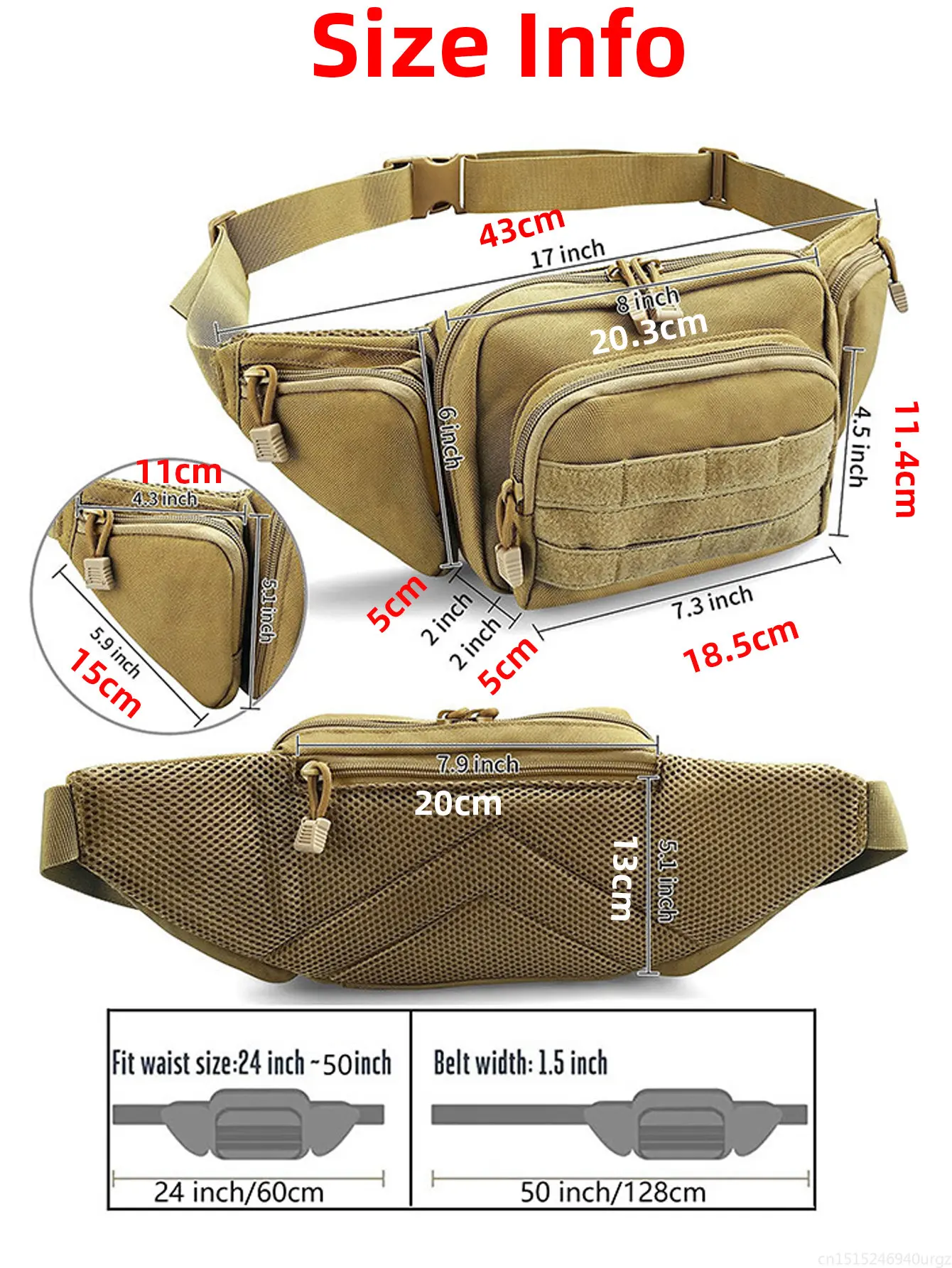 Sac Banane Tactique étui Pistolet - Multi-poches - Nylon - Pour Outdoor, Chasse, Airsoft