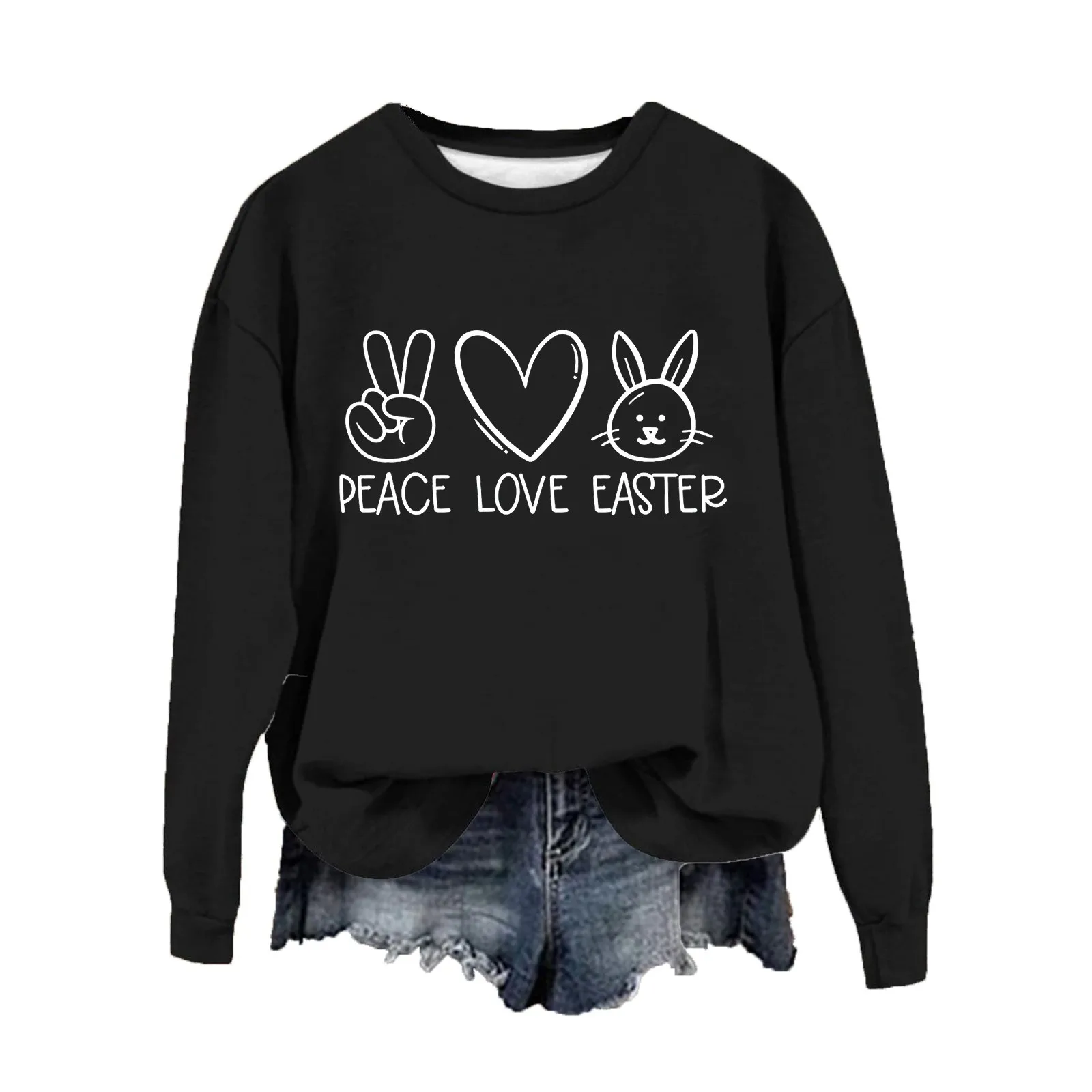 

Women'S New Tops Round Neck Long Sleeve Tee Tops Easter Theme Cartoon Graphic And Text Printing Tops Daily Causal Pullovers