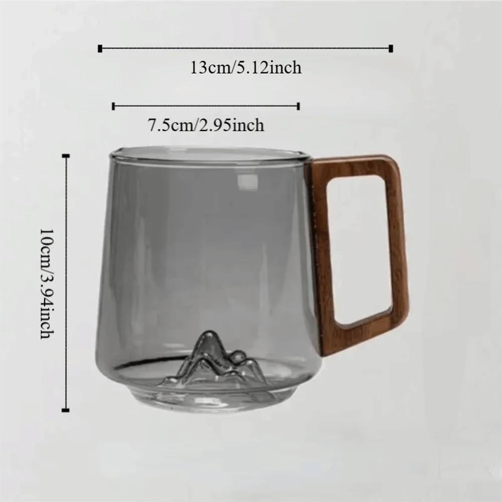 Internal Mountain Protrusion Glass Cup Large Capacity Single-layer Water Drinking Cup Heat-resistant Wooden Handle Tea Cup Gift