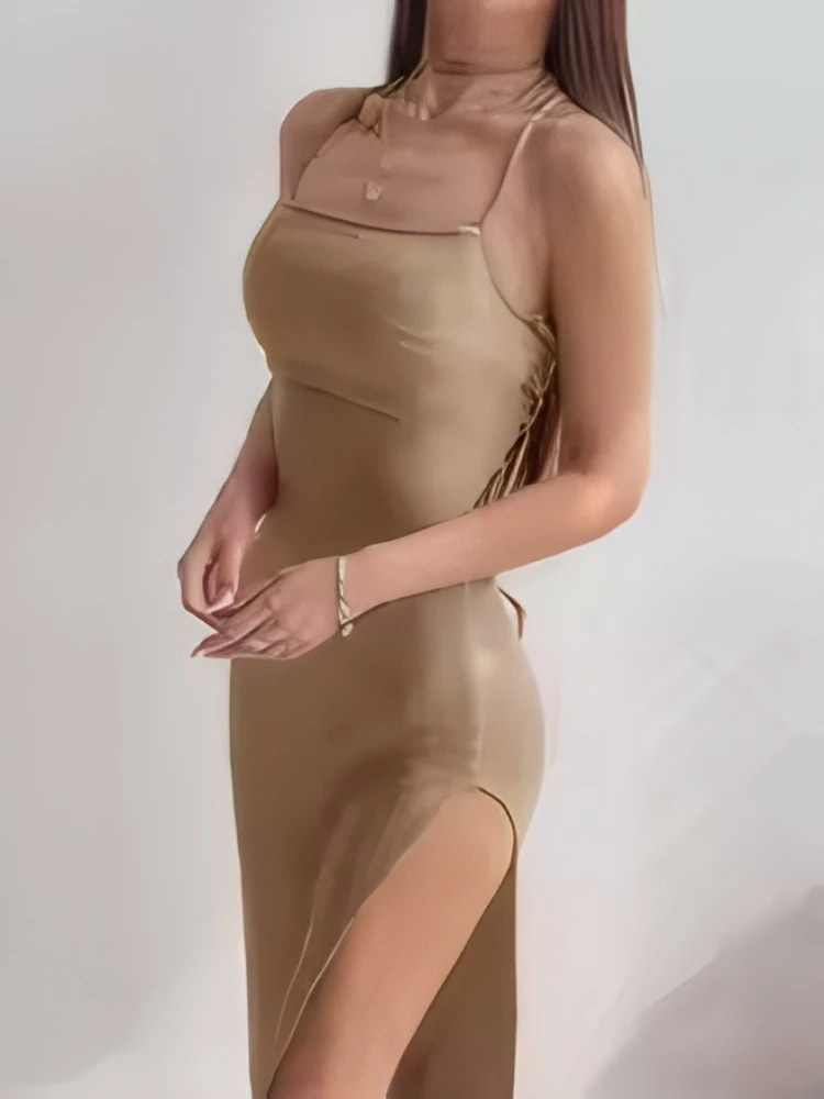 Summer New Sexy Women's Suspender Dress Fashionable Backless Bodycon Long Skirt Elegant Lace-up Hip Skirt Black Evening Dress