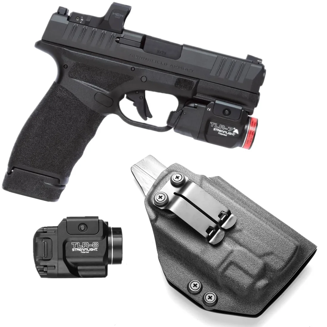 Pistol Holster Gun Holster Kydex IWB Holster Springfield Hellcat PRO Streamlight Tactical Flashlight TLR 7 TLR-8 TLR-8A Light Concealed Carry