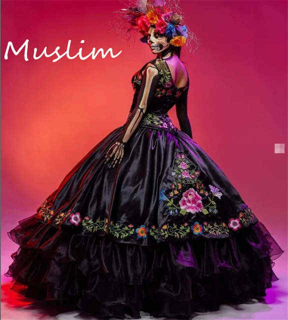 Halloween Charro Black Mexican Quinceanera Dress Costume Tiered Emboridery  Prom Vestidos 15 Años Xv Birthday Party Customized - AliExpress