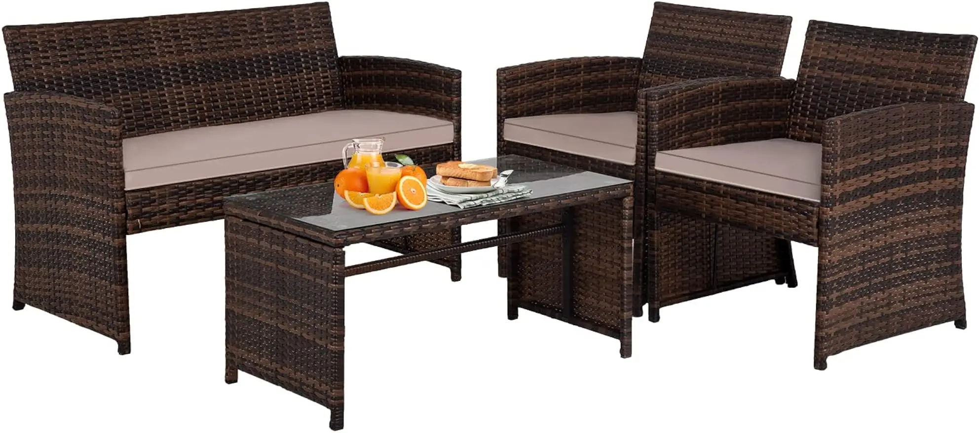 

Patio Furniture Set Outdoor Furniture Wicker Conversation Set Rattan Outdoor Chairs Loveseats with Cushion Glass Table