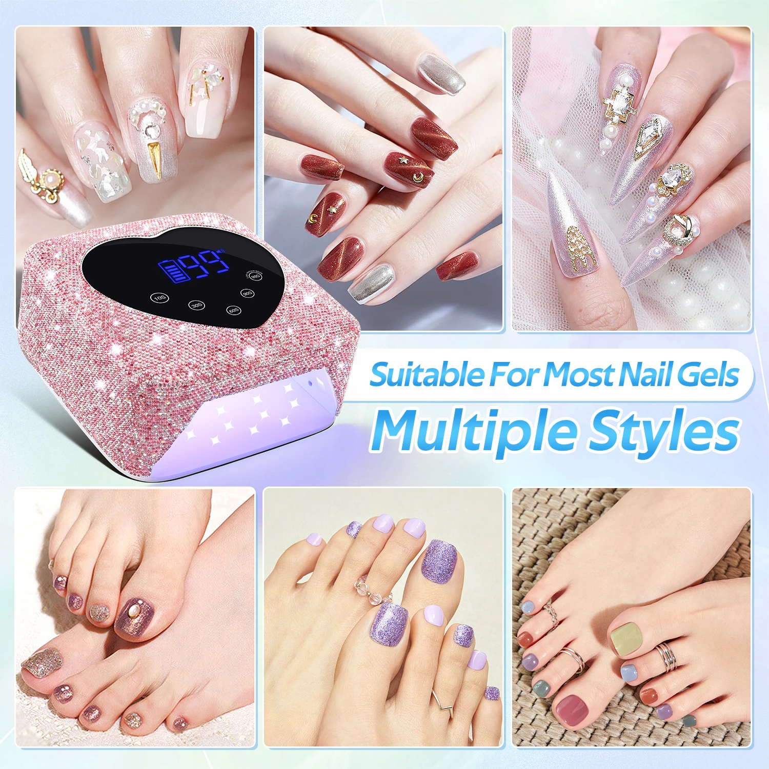 Rechargeable 72W UV LED Nail Lamp For Nails 30LEDS Wireless Gel Polish Curing Lamp With Large Screen Professional Nail Equipment 6