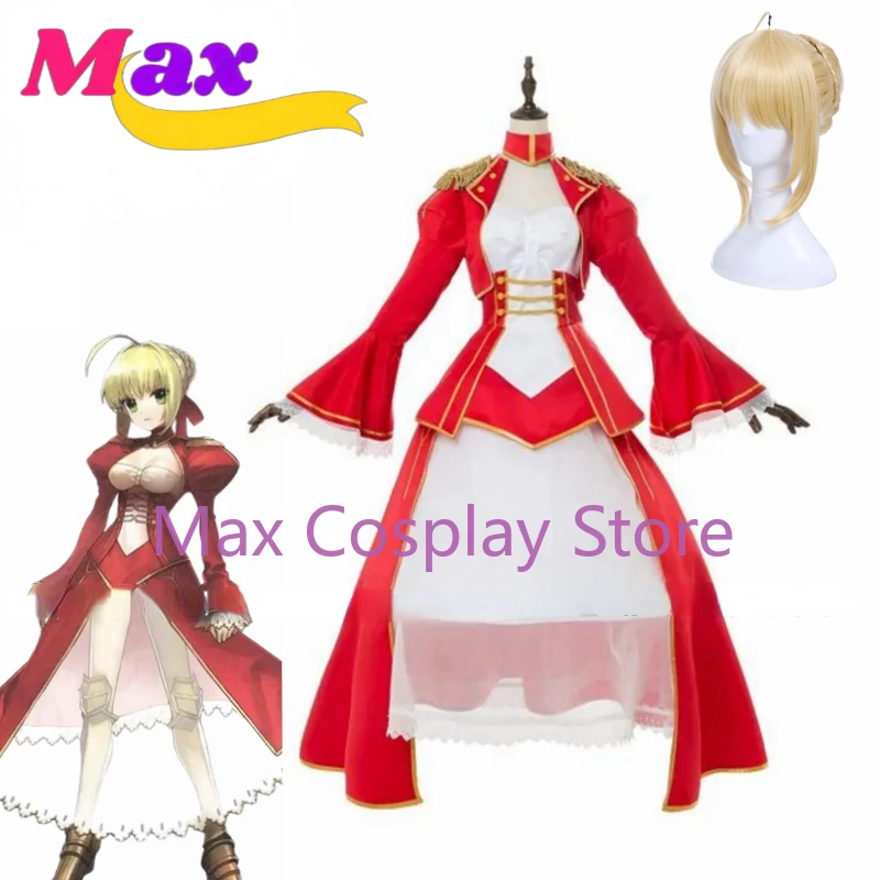 Max Game Fgo Red Dress Nero Saber Costume Cosplay Artoria Pendragon Costume Anime Parrucca Fate Stay Night Saber Cosplay