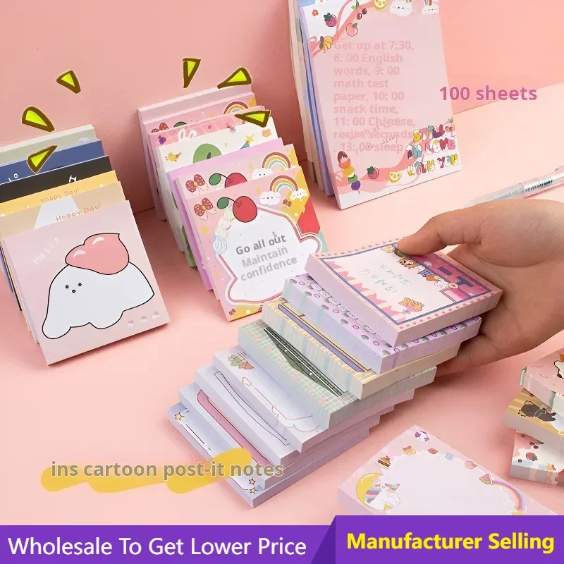 80 sheets Pcs/Lot Sticky Notes Cute Cartoon Tearable Note Book Colorful Memo Pad Stationery Posted Tabs Memo Message Paper