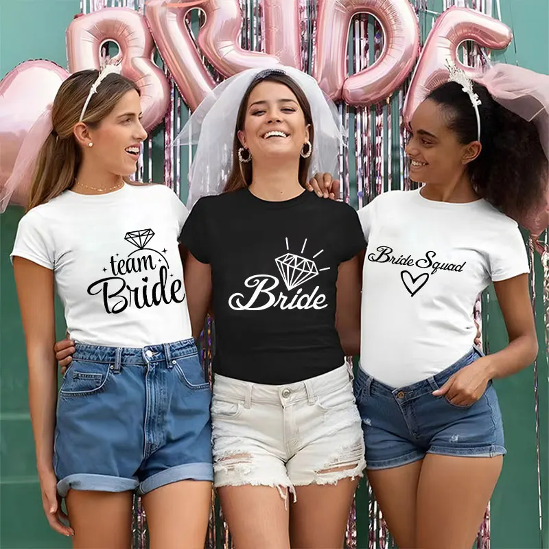 

Friends Bridal Wedding Blouses Team Bride Squad T-shirt Bachelorette Hen Party Tees Graphic Y2k Tops Blouses Aesthetic Clothing