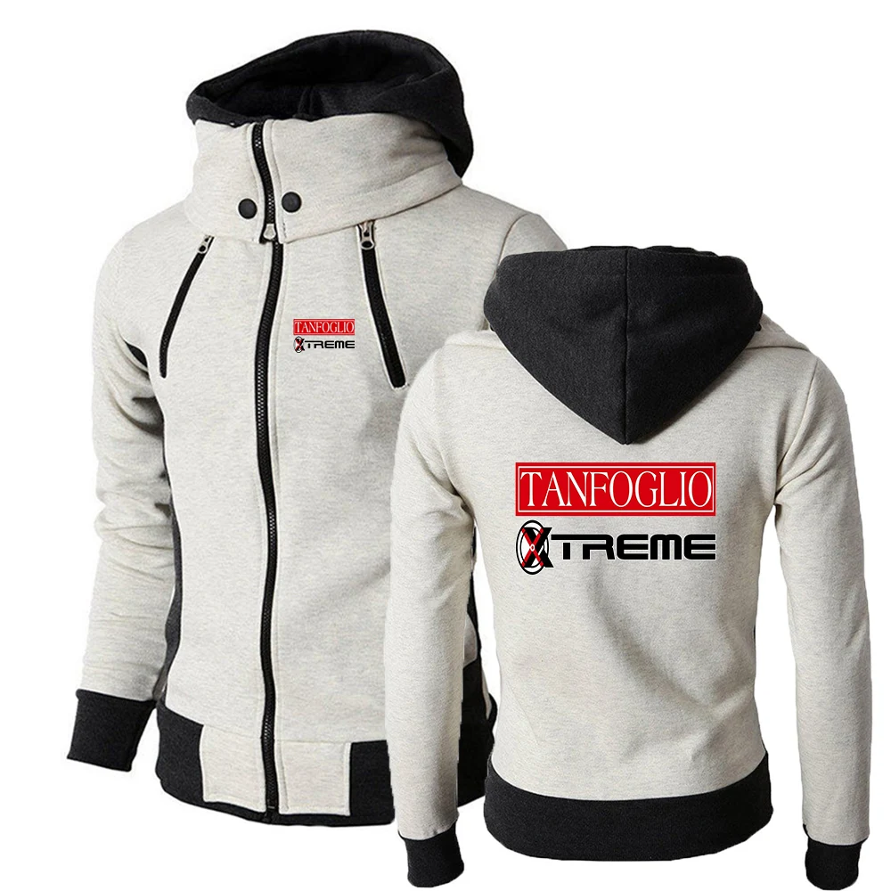 Tanfoglio Cotton Long Sleeve Hoodies Men Double Zipper Hooded Sweatshirt