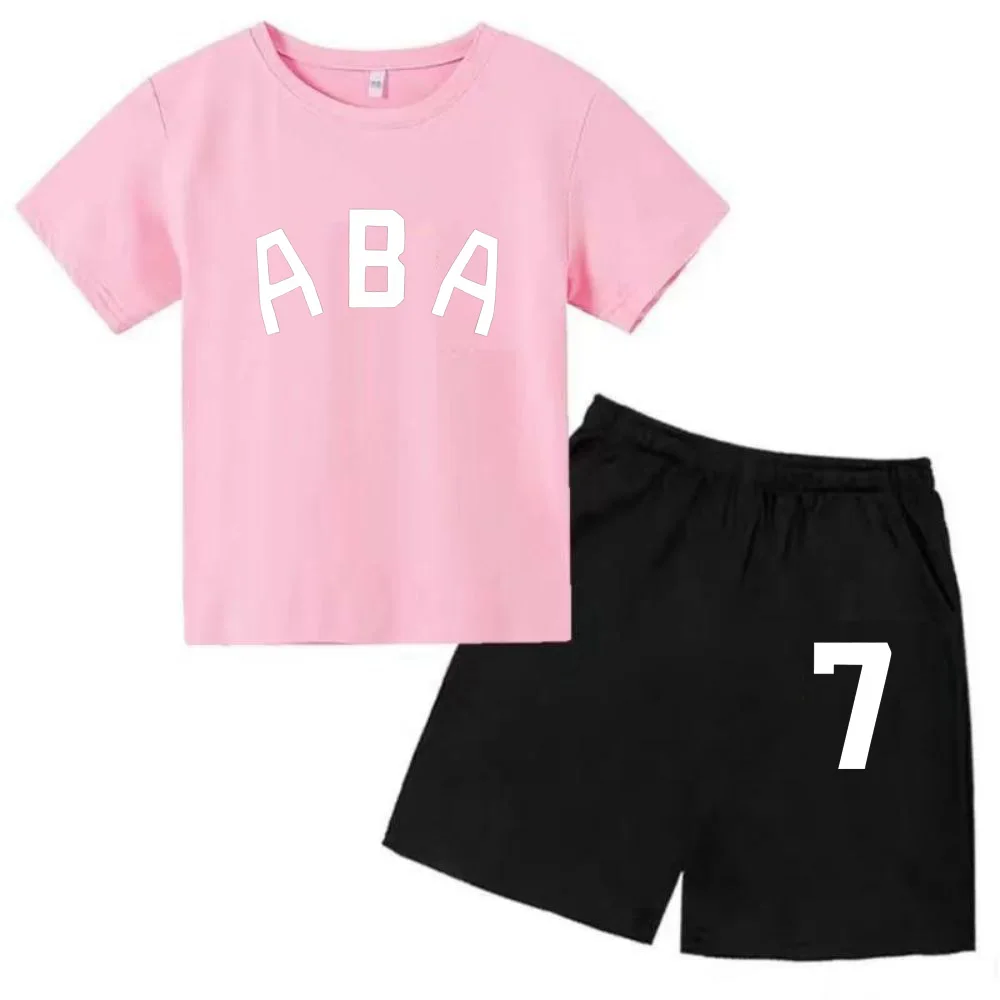 thumbnail image 1 of Ropa de bebé con estampado de letras para niños y adolescentes, conjunto de camiseta y pantalones cortos de verano de 2 piezas, conjunto informal de manga corta para niños y niñas, 1 of 5