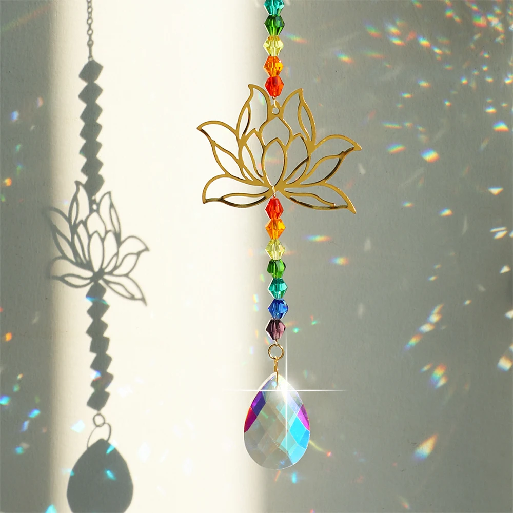 Attrape-soleil en pierre naturelle, prisme lune et Lotus, attrape-soleil  suspendu en cristal, arc-en-ciel, décoration de fenêtre de jardin -  AliExpress