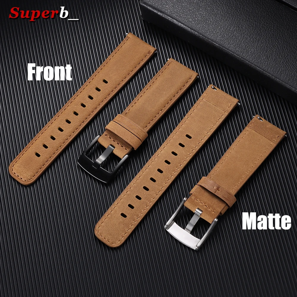 Vintage Matte Genuine Leather Watchband Bracelet in Black, Grey, and Brown